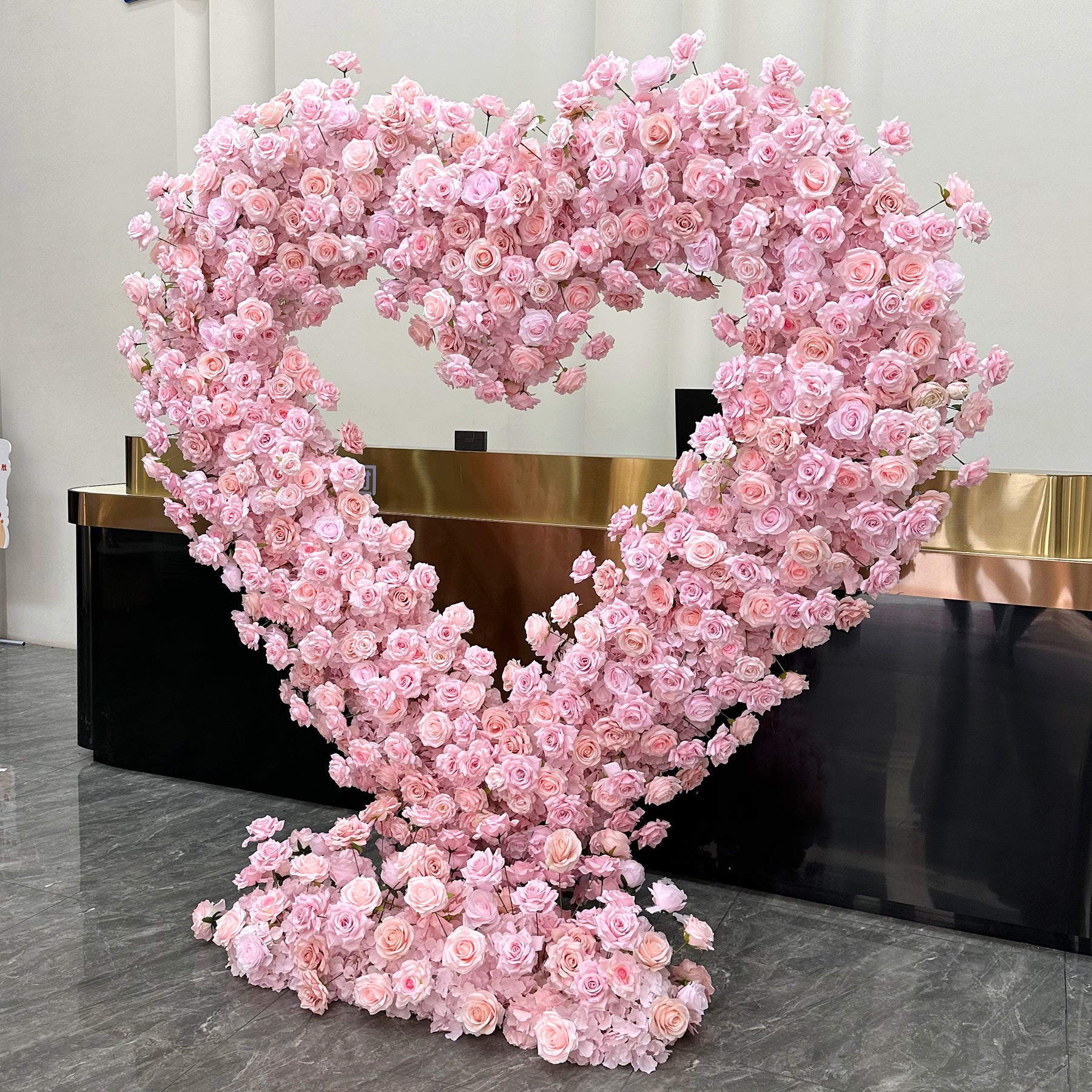 8FT Customizable Heart-Shaped Artificial Flower Arch with Stand, Faux Rose Wedding Backdrop, Romantic Photo Prop for Wedding, Proposal & Event Decoration