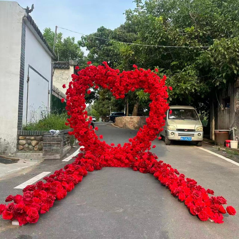 Pink Red White Rose Flower Heart Shaped Floral Arch With Drape Flowers | Artificial Rose Wedding Backdrop