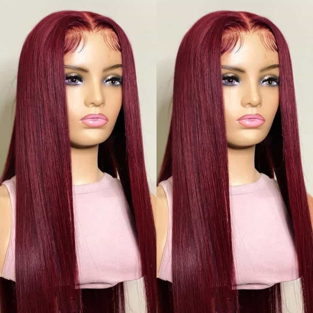 #99J Burgundy Straight Human Hair 13x4 Lace Frontal Wig