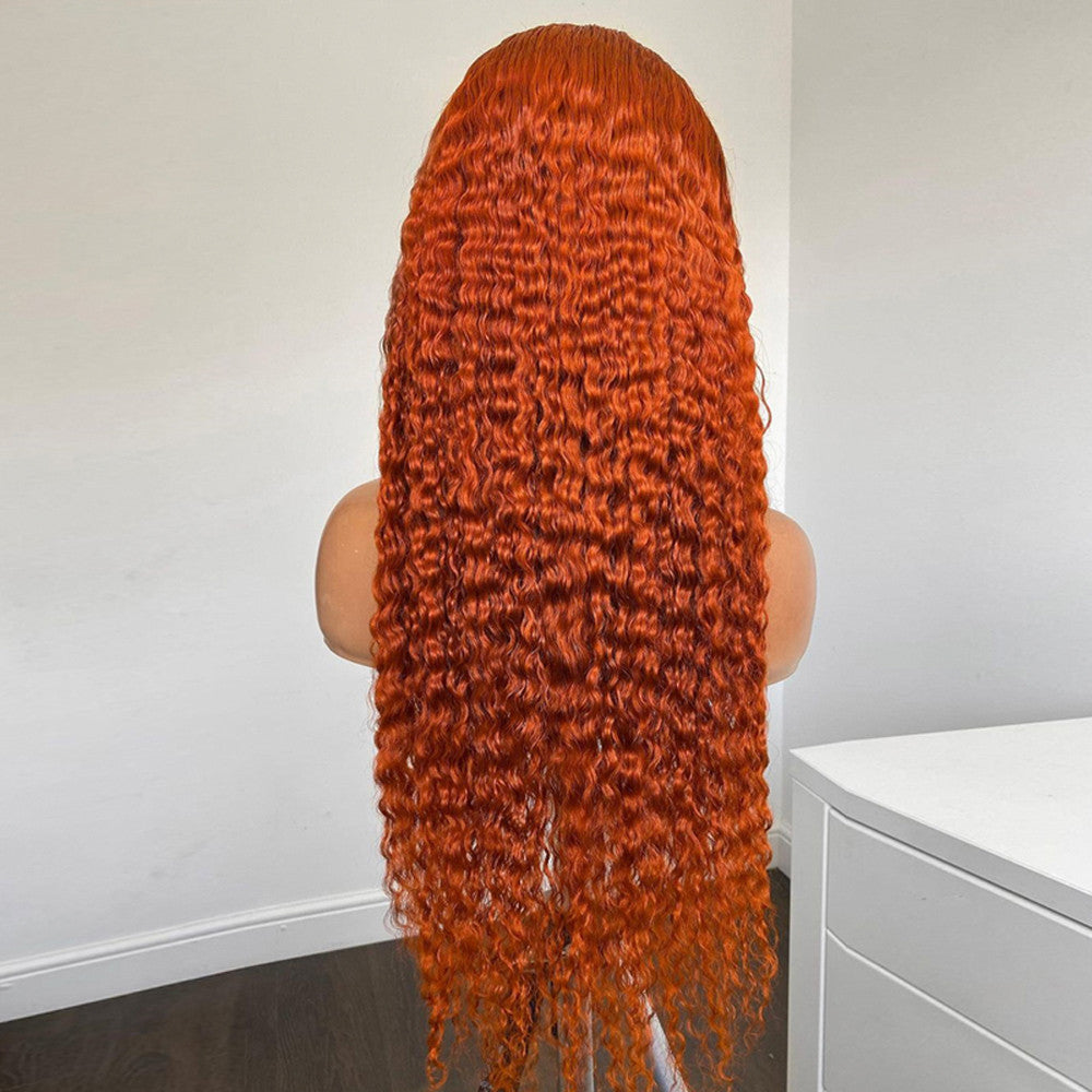 #350 Ginger Orange Water Wave Human Hair 13x4 Lace Front Colorful Hair Wig