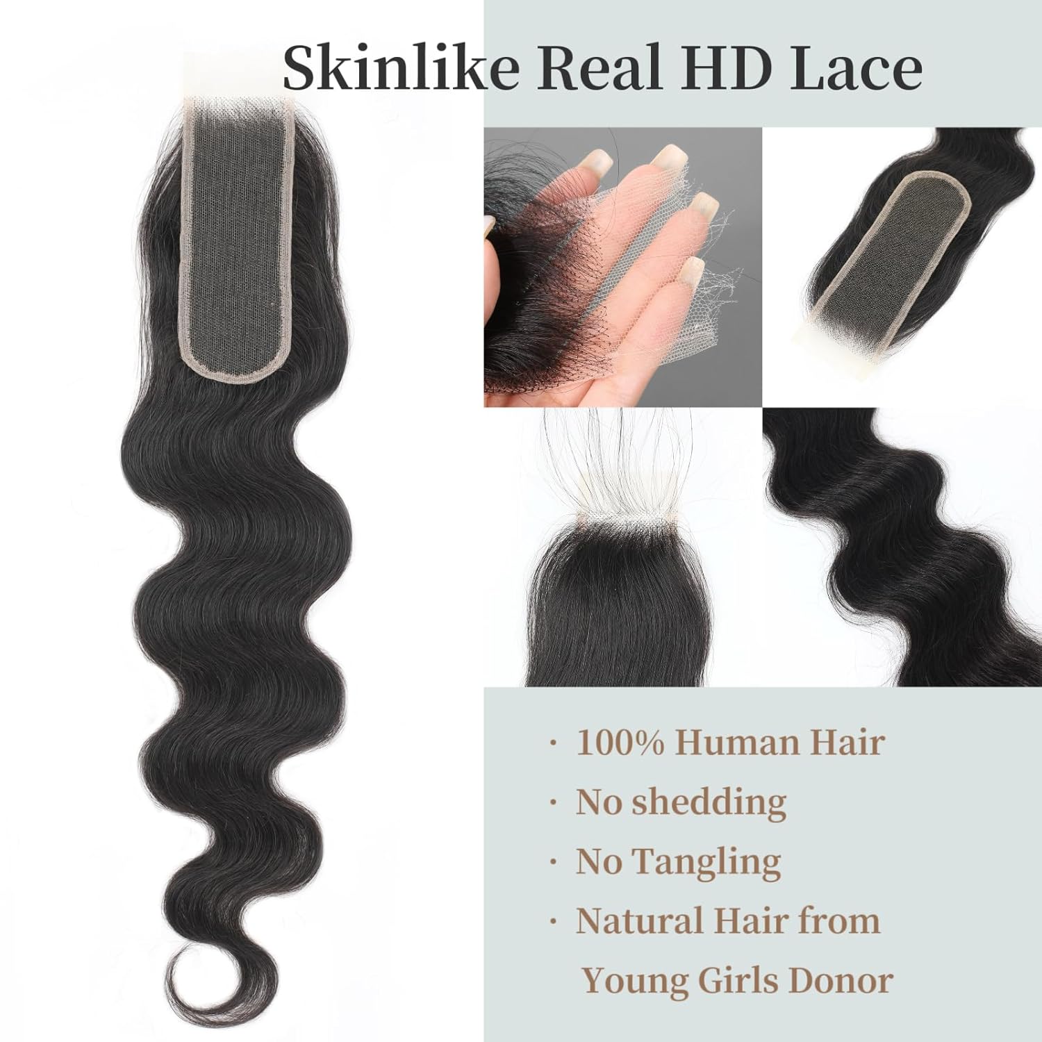 Brazilian Body Wave Virgin Human Hair 2x6 HD Lace Human Hair Closure
