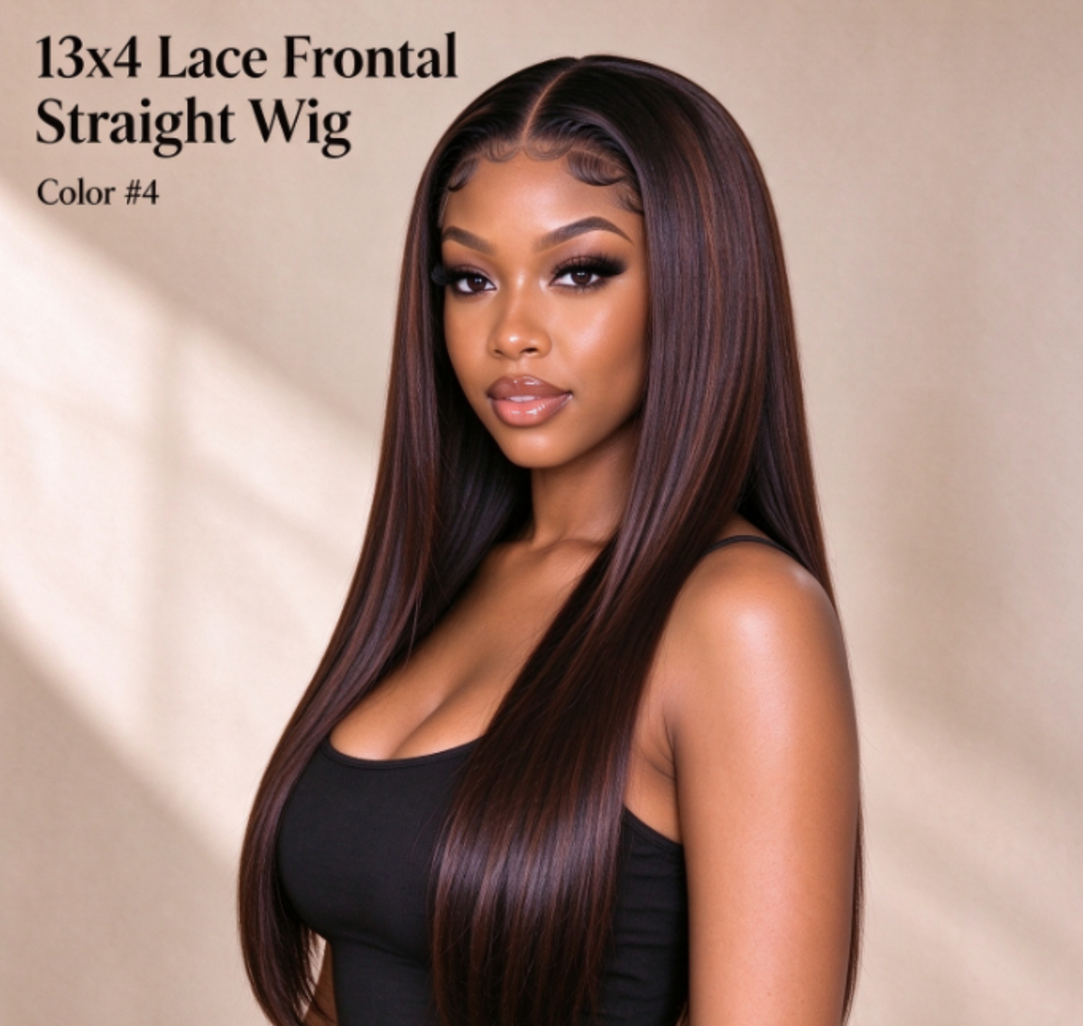 #4 brown Natural Straight Human Hair Wig. 13x4 Lace Frontal Wig For Black Women Real Warehouse Stock.
