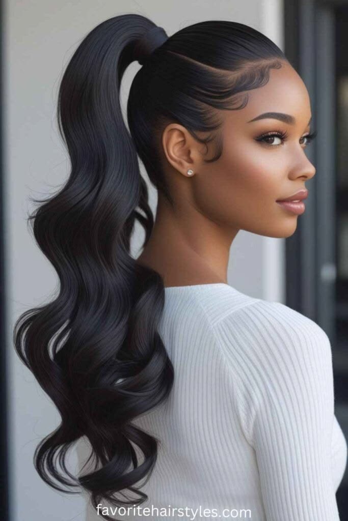 Body Wave Human Hair Claw Clip Ponytail, Natural Black Long Ponytail Extensions for Daily Use
