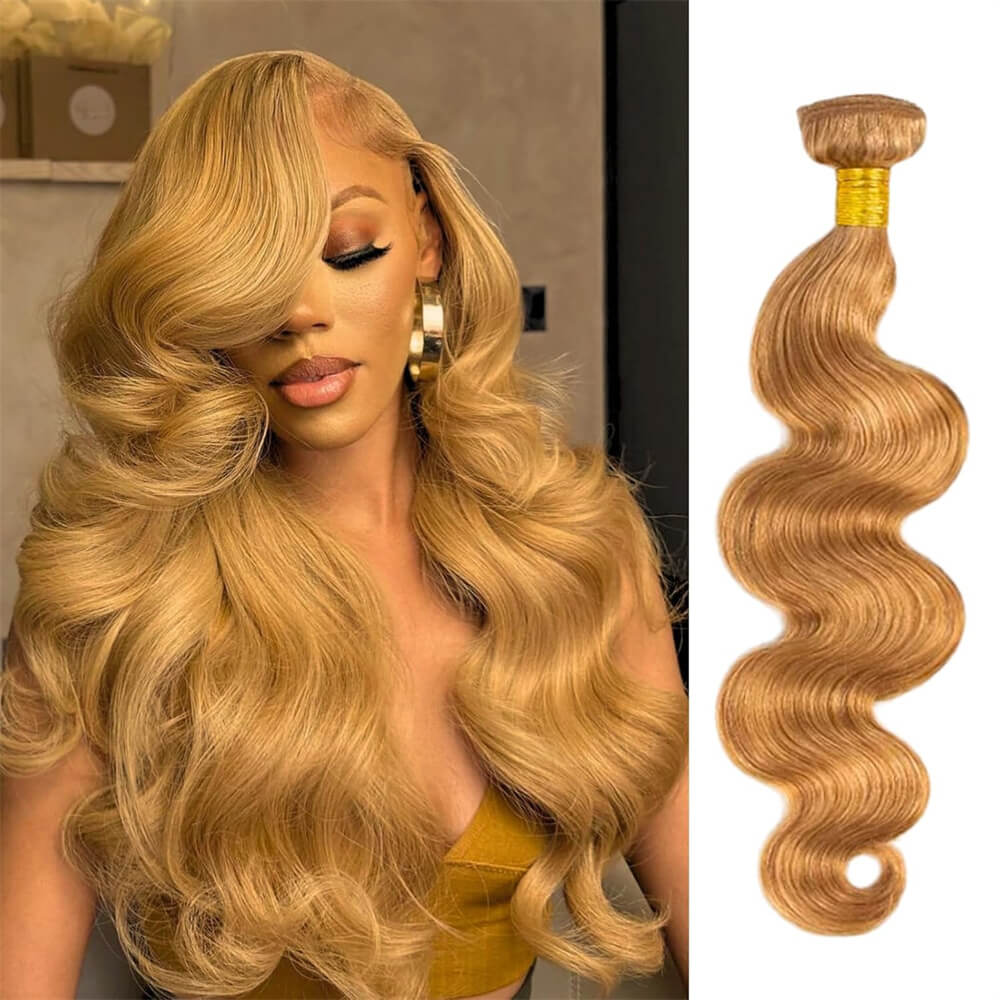 #27 Honey Blonde Bone‑Straight Brazilian Silky Straight/Body Wave Human Hair 1 Bundle for Sew In