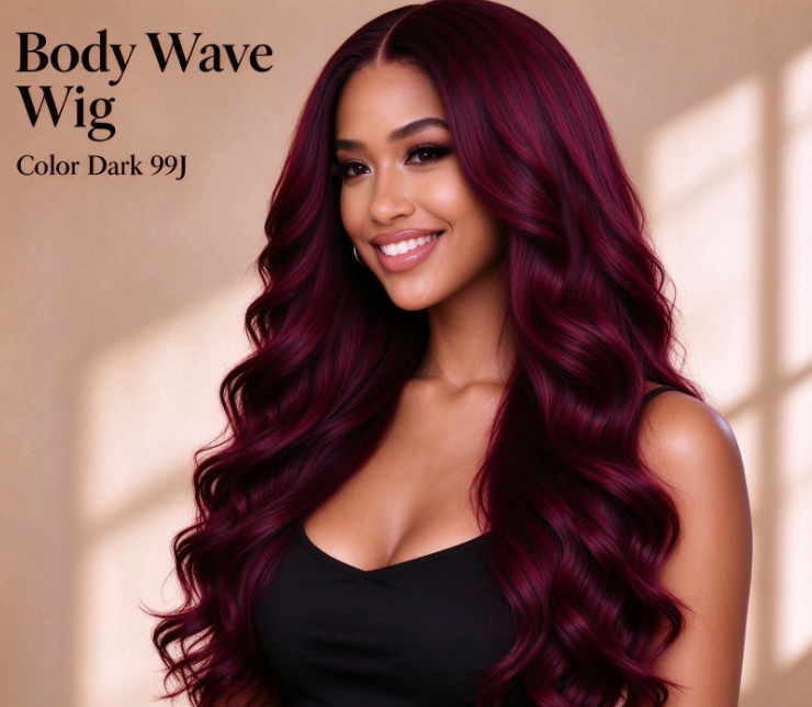 #Dark 99J Body Wave Human Hair Wig, Natural Human Hair 13x4 Lace Frontal Wig For Black Women Real Warehouse Stock.