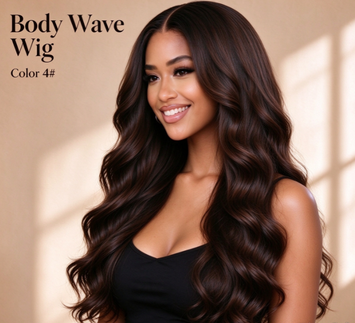 #4 Body Wave Human Hair Wig, Natural Human Hair 13x4 Lace Frontal Wig For Black Women Real Warehouse Stock.