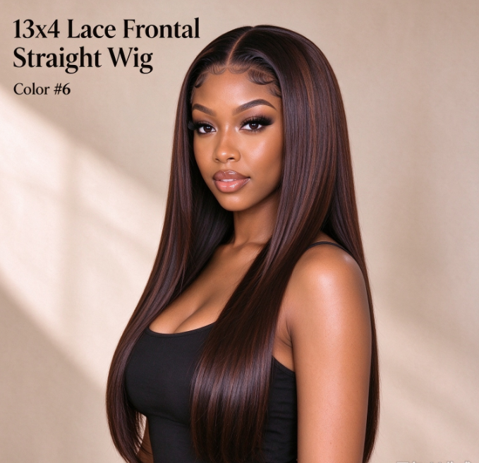 #06 Natural Straight Human Hair Wig. 13x4 Lace Frontal Wig For Black Women Real Warehouse Stock.