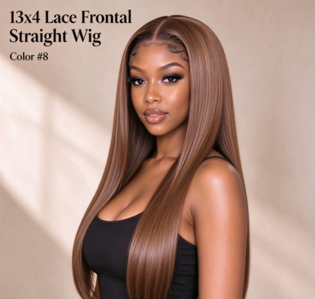 #8 brown Natural Straight Human Hair Wig. 13x4 Lace Frontal Wig For Black Women Real Warehouse Stock.