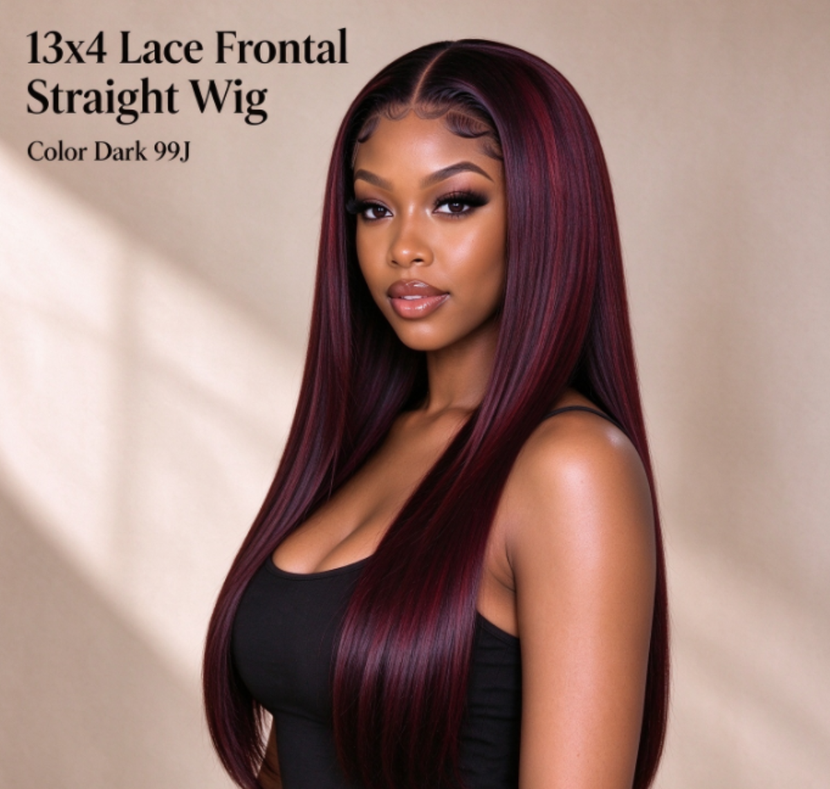 #Dark 99J Natural Straight Human Hair Wig. 13x4 Lace Frontal Wig For Black Women Real Warehouse Stock.