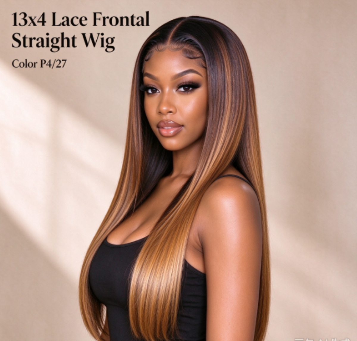 #P4/27 Natural Straight Human Hair Wig. 13x4 Lace Frontal Wig For Black Women Real Warehouse Stock.