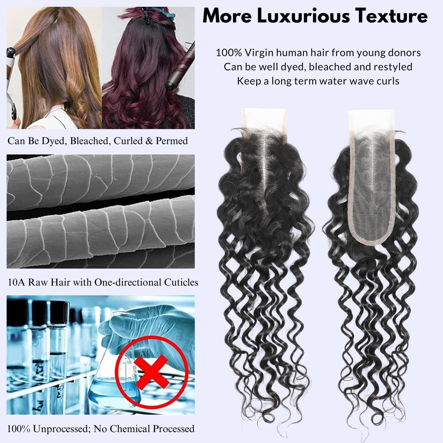 Brazilian Water Wave Virgin Human Hair 2x6 HD Lace Human Hair Closure