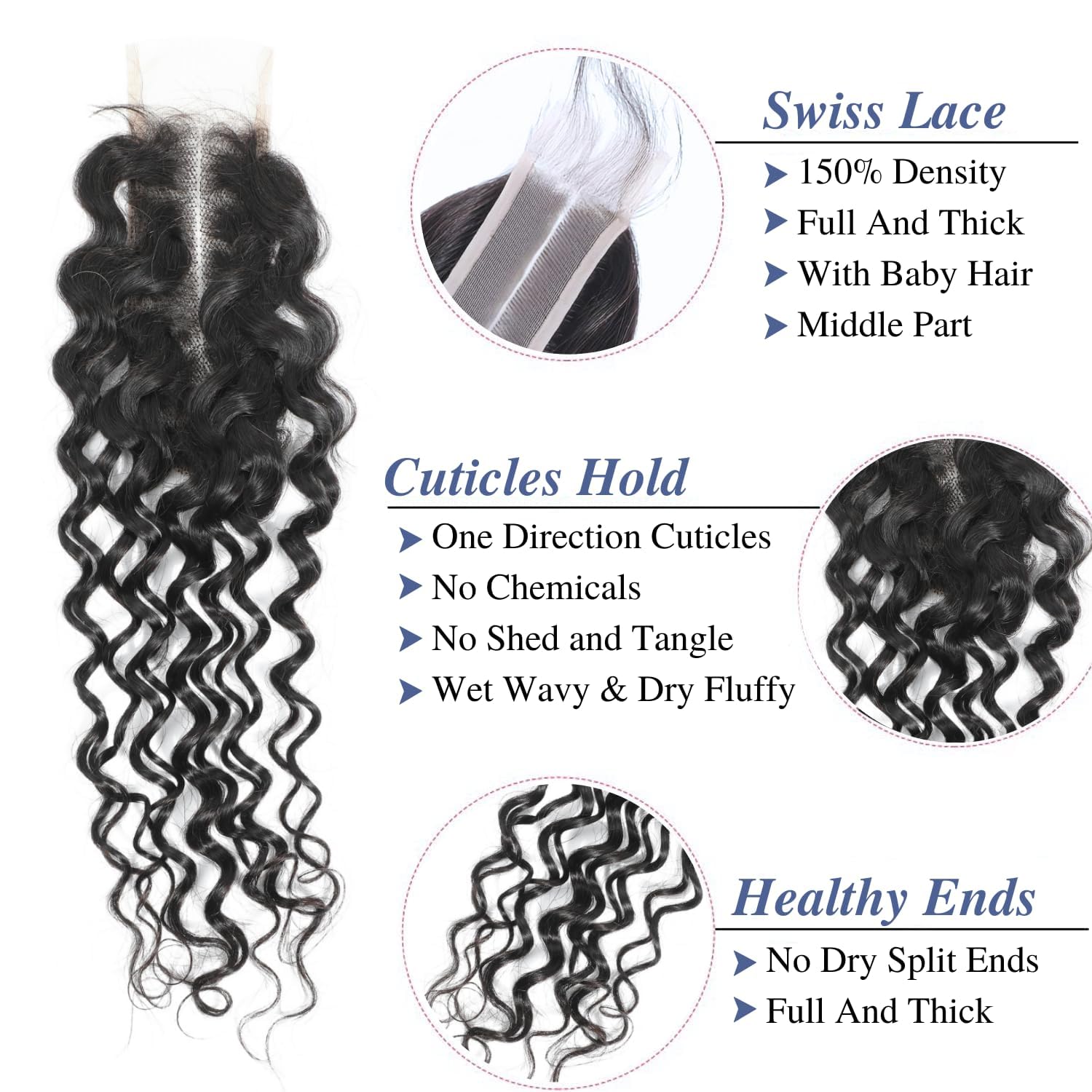Brazilian Deep Wave Virgin Hair 2x6 Transparent Lace Human Hair Closure