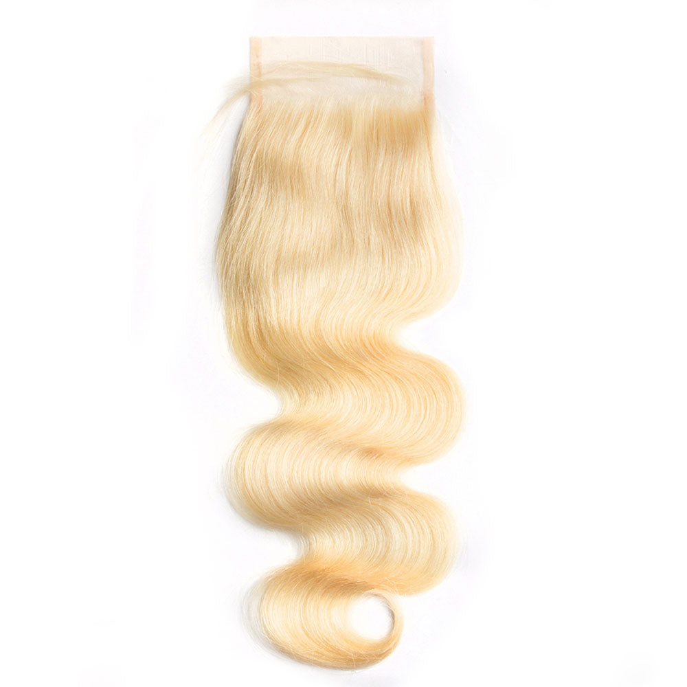 613 Blonde Body Wave 4x4 Lace Closure Human Hair, Transparent Lace Closure Virgin Hair For Black Women