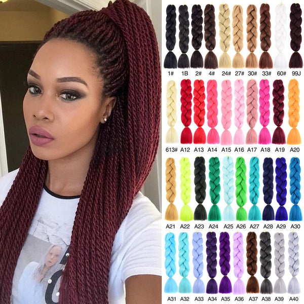 24" Single Color Kanekalon Braiding Synthetic Hair Braids Extension 100g