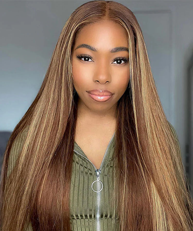 P4/27 Highlight Color Straight Human Hair 13x4 Lace Frontal Wig