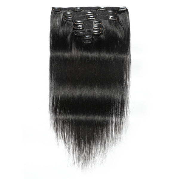 #1b Straight Clips In Human Hair Extensions 8Pcs/Set