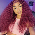 #99J Burgundy Color Kinky Curly Human Hair 4x4 Lace Closure Wig