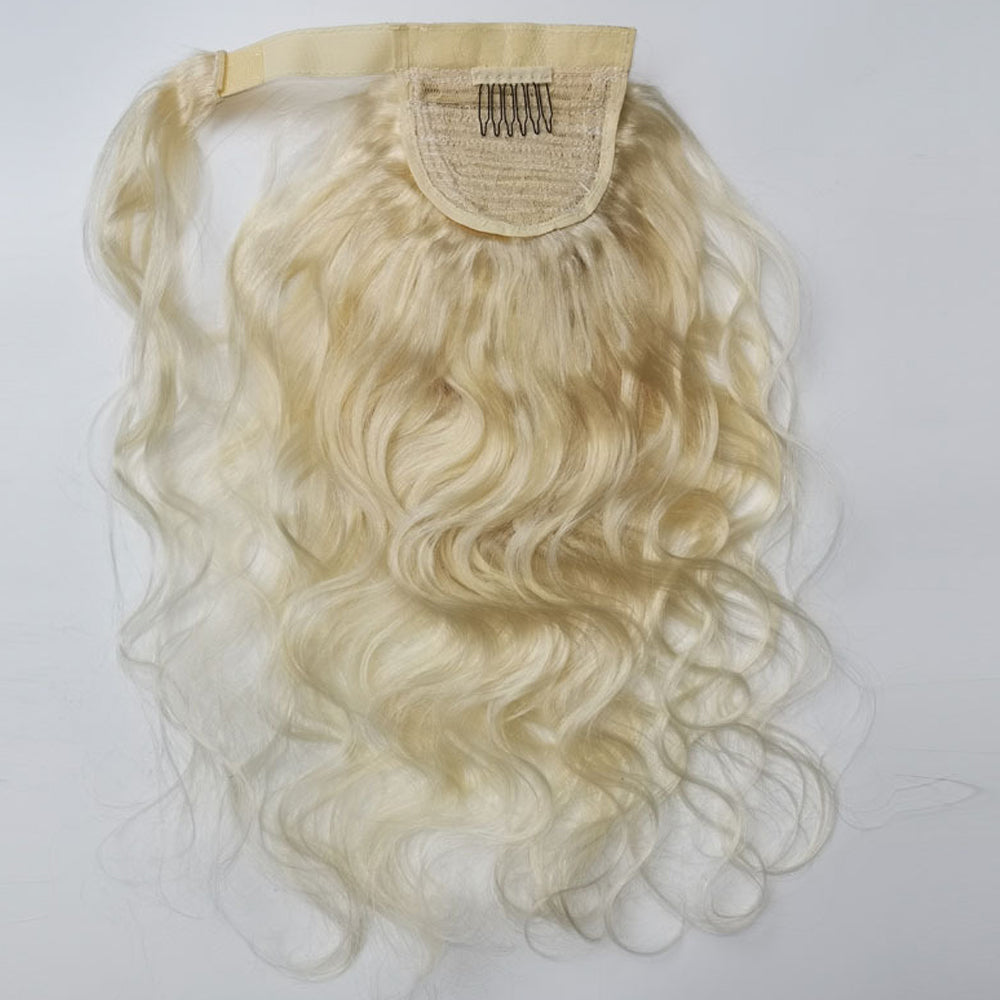 613 Blonde Body Wave Wrap Around Ponytail Human Hair Extensions, Invisible Magic Tape Ponytail Hair Piece for Black Women