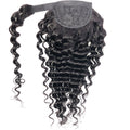 Deep Wave Human Hair Wrap Ponytail Extensions, Natural Black Invisible Tape Ponytail