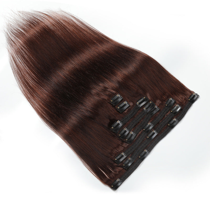 #4 Light Brown Brazilian Straight Clips In Human Hair Extensions 8Pcs/Set