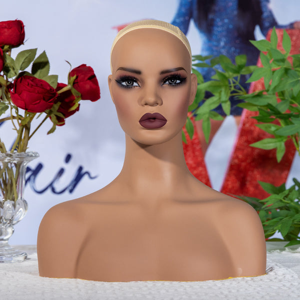 Realistic Female Brown Color Mannequin Head Stand DD-487-YH1