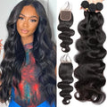 Body Wave Human Hair 3 Bundles with 4x4 Lace Closure