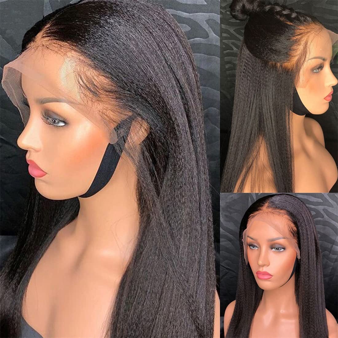 30Inch~40Inch Long Kinky Straight Human Hair 13x4 Lace Front Wigs