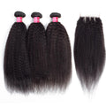 12A Brazilian Kinky Straight Human Hair 3 Bundles with 4x4 HD Lace Closure
