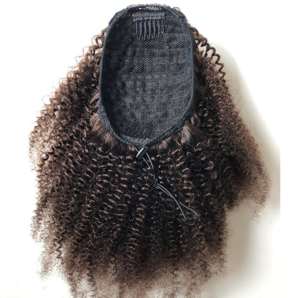 #2 Dark Brown Color 100% Human Hair Afro Curly Hair Drawstring Ponytails for Black Women