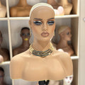 Realistic Female Brown Color Mannequin Head Stand   DC-410-GM2