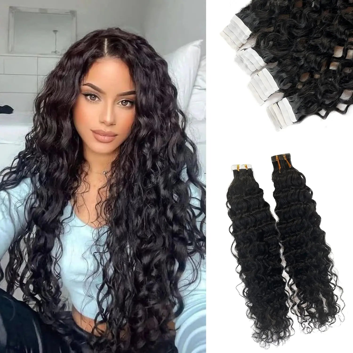 Water Wave Tape In Human Hair Extensions 40Pcs/Pack