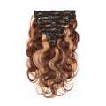 #P4/27 Highlight Body Wave Hair Clips In Human Hair Extensions 8Pcs/Set 120g