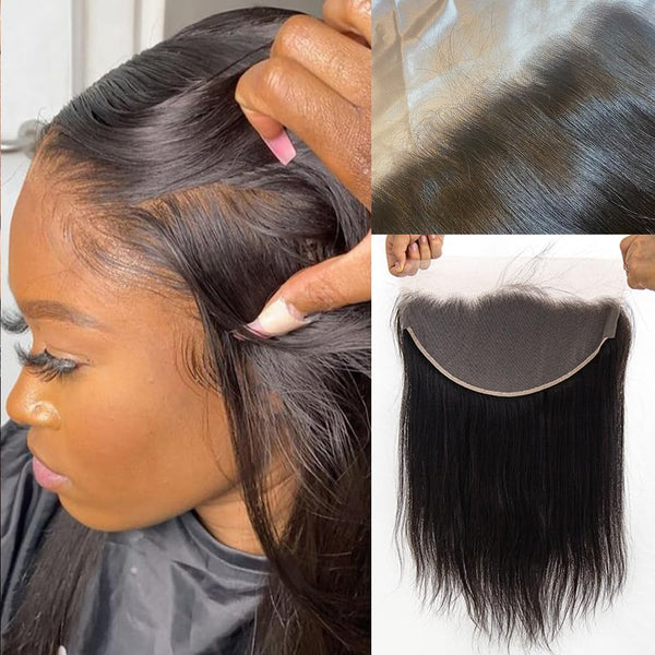 Brazilian Virgin Straight Human Hair 13x6 HD Ear to Ear Lace Frontal Natural Black Color