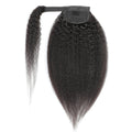 Kinky Straight Human Hair Wrap Ponytail Extensions, Natural Black Invisible Tape Ponytail
