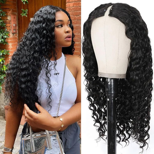 Brazilian Deep Wave Virgin Human Hair V Part Wigs