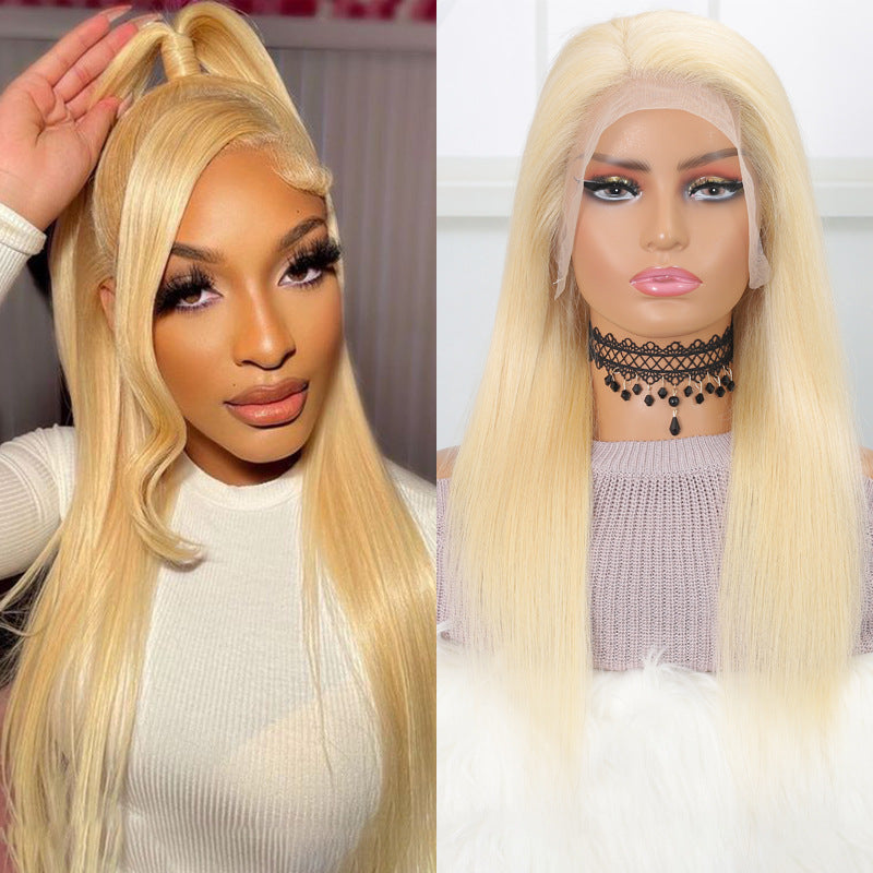 #613 Blonde Straight Human Hair 4x4 Lace Closure Wig