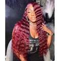 Burgundy Deep Wave Human Hair 13x4 Lace Front Colorful Hair Wig