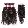 12A Brazilian Deep Wave Human Hair 3 Bundles with 4x4 HD Lace Closure