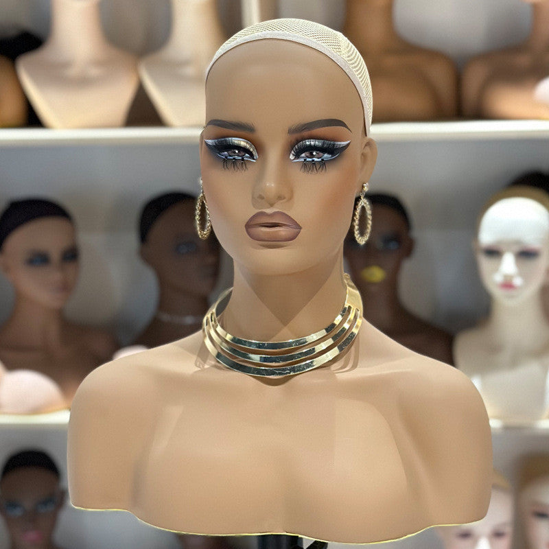 Realistic Female Brown Color Mannequin Head Stand   DC-410-GM2