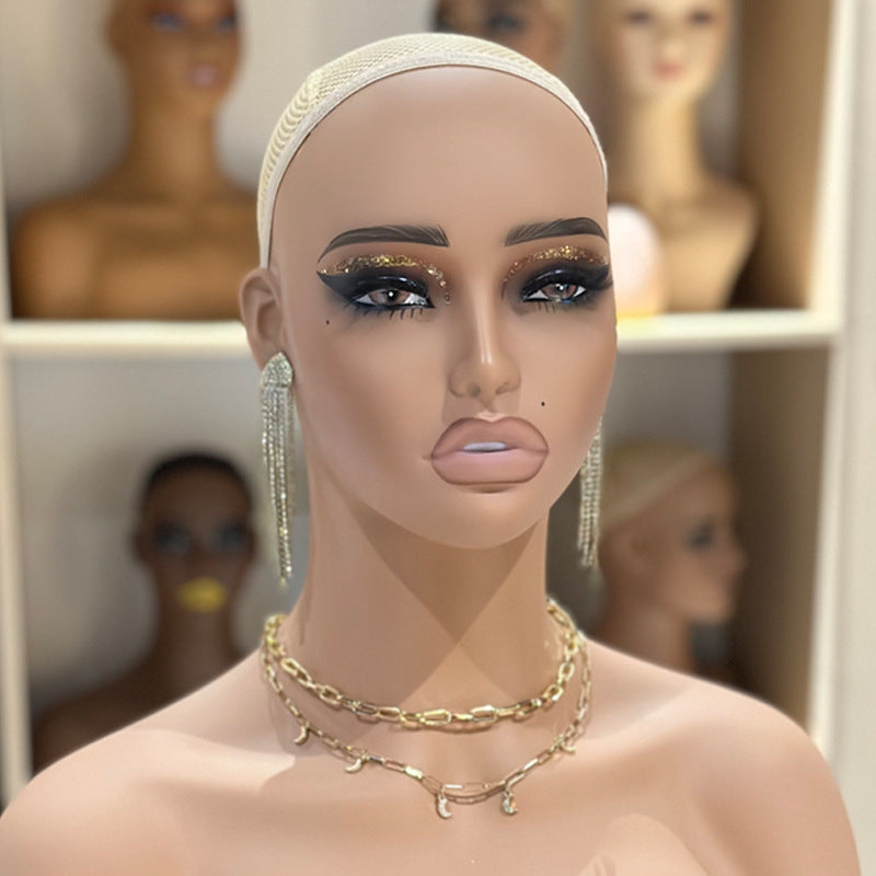 Realistic Female Brown Color Mannequin Head Stand DE-487-HY