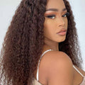 #4 Brown Color Kinky Curly Human Hair 4x4 Lace Closure Wig