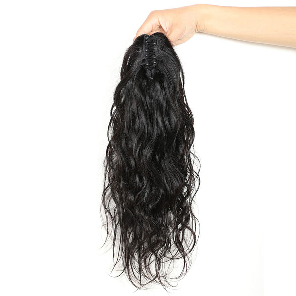 Body Wave Human Hair Claw Clip Ponytail, Natural Black Long Ponytail Extensions for Daily Use