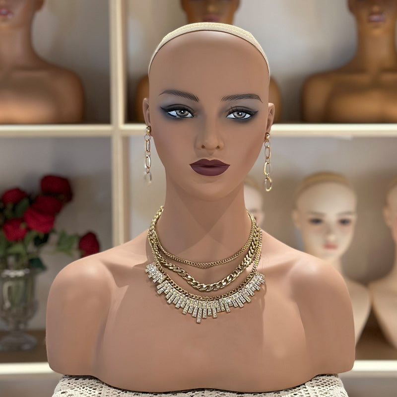 Realistic Female Brown Color Mannequin Head Stand DL-487-YH1