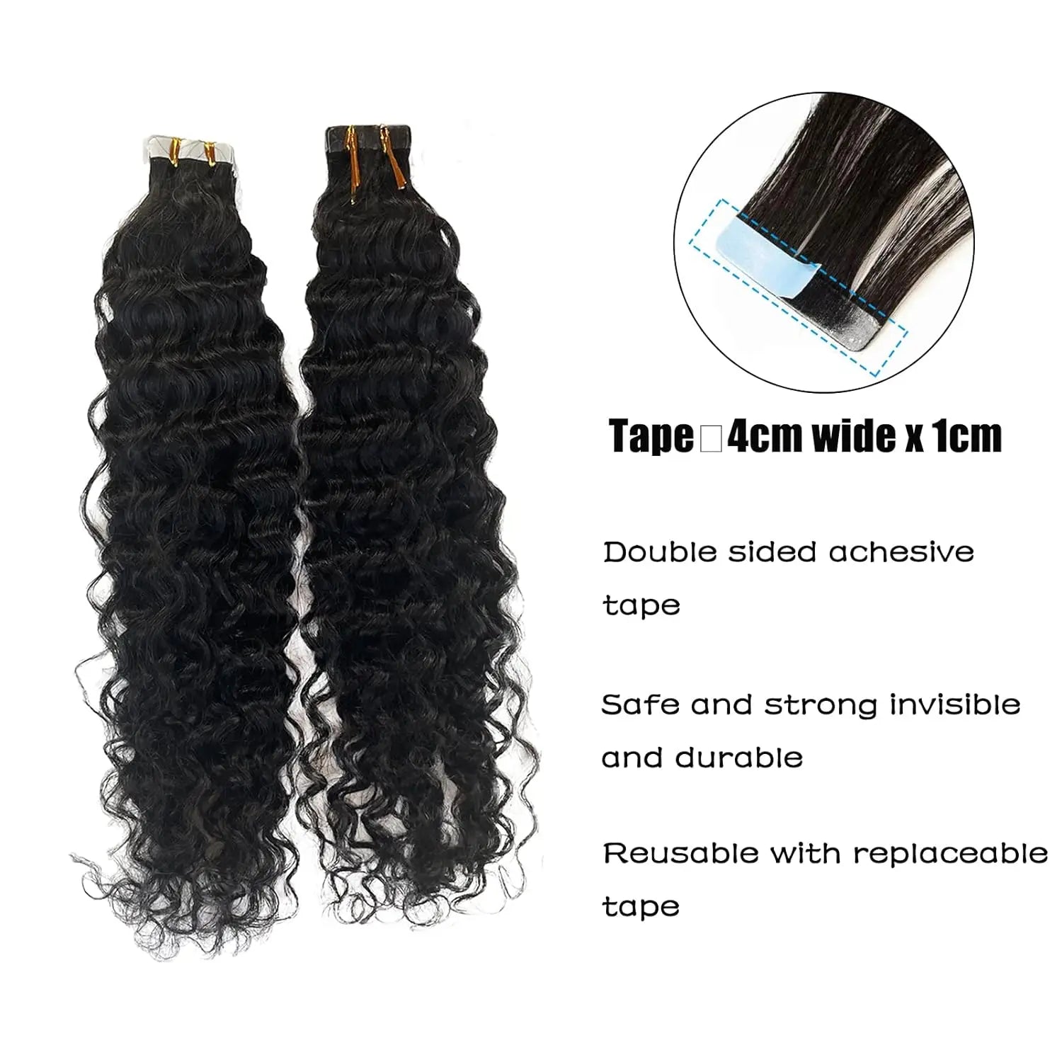Water Wave Tape In Human Hair Extensions 40Pcs/Pack