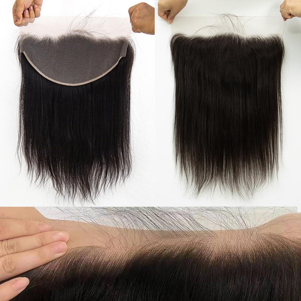 Brazilian Virgin Straight Human Hair 13x6 HD Ear to Ear Lace Frontal Natural Black Color