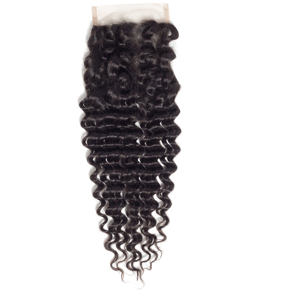 Natural Black Deep Wave 4x4 Lace Closure Human Hair, Transparent Multi-Part Lace Closure Virgin Hair For Black Women