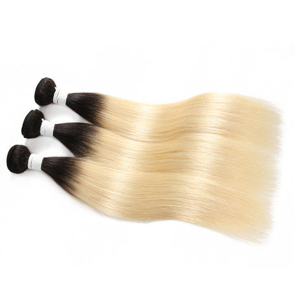 T1b/613 613 Blonde Dark Black Root Straight Human Hair 3 Bundles