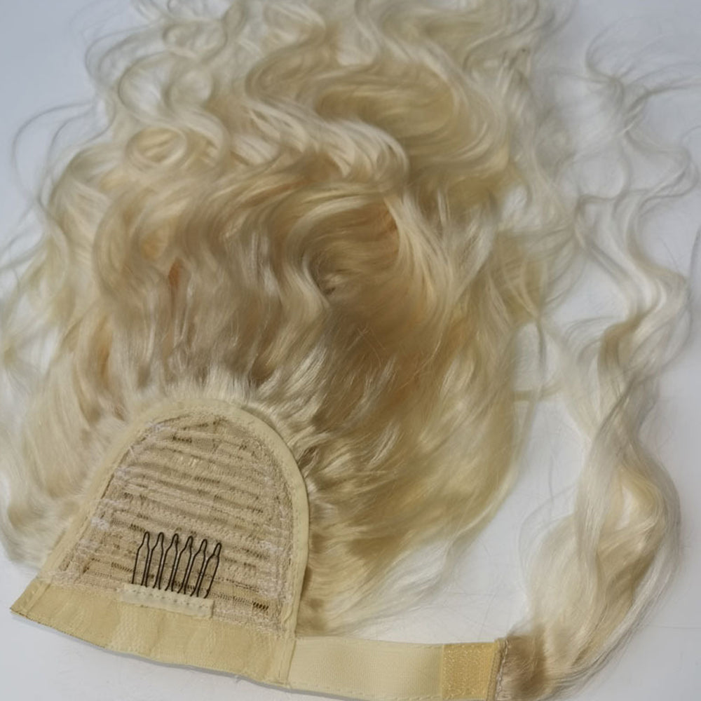 613 Blonde Body Wave Wrap Around Ponytail Human Hair Extensions, Invisible Magic Tape Ponytail Hair Piece for Black Women