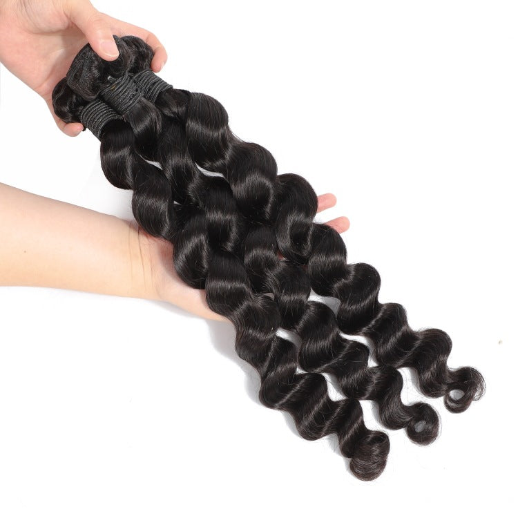 Loose Deep Human Hair 3 Bundles with 4x4 Lace Closure