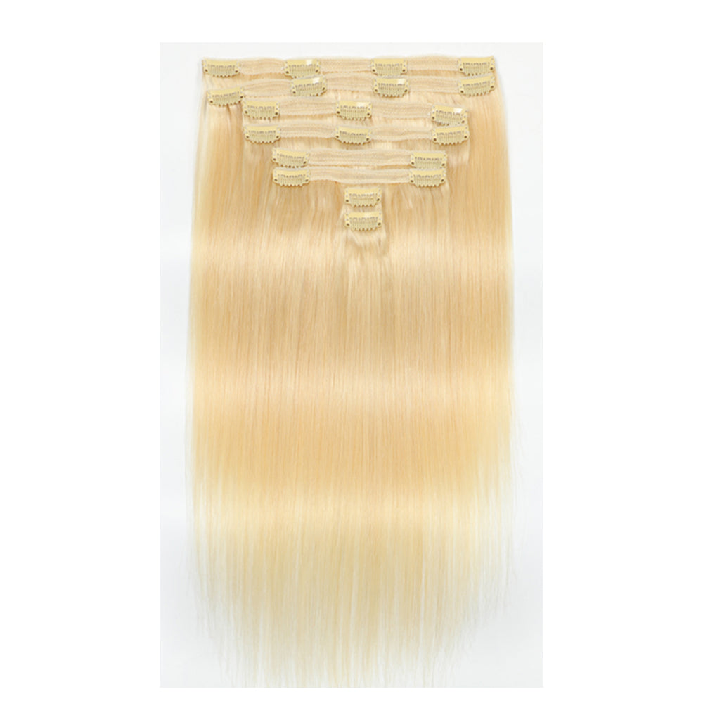 #613 Blonde Straight Clips In Human Hair Extensions 8Pcs/Set